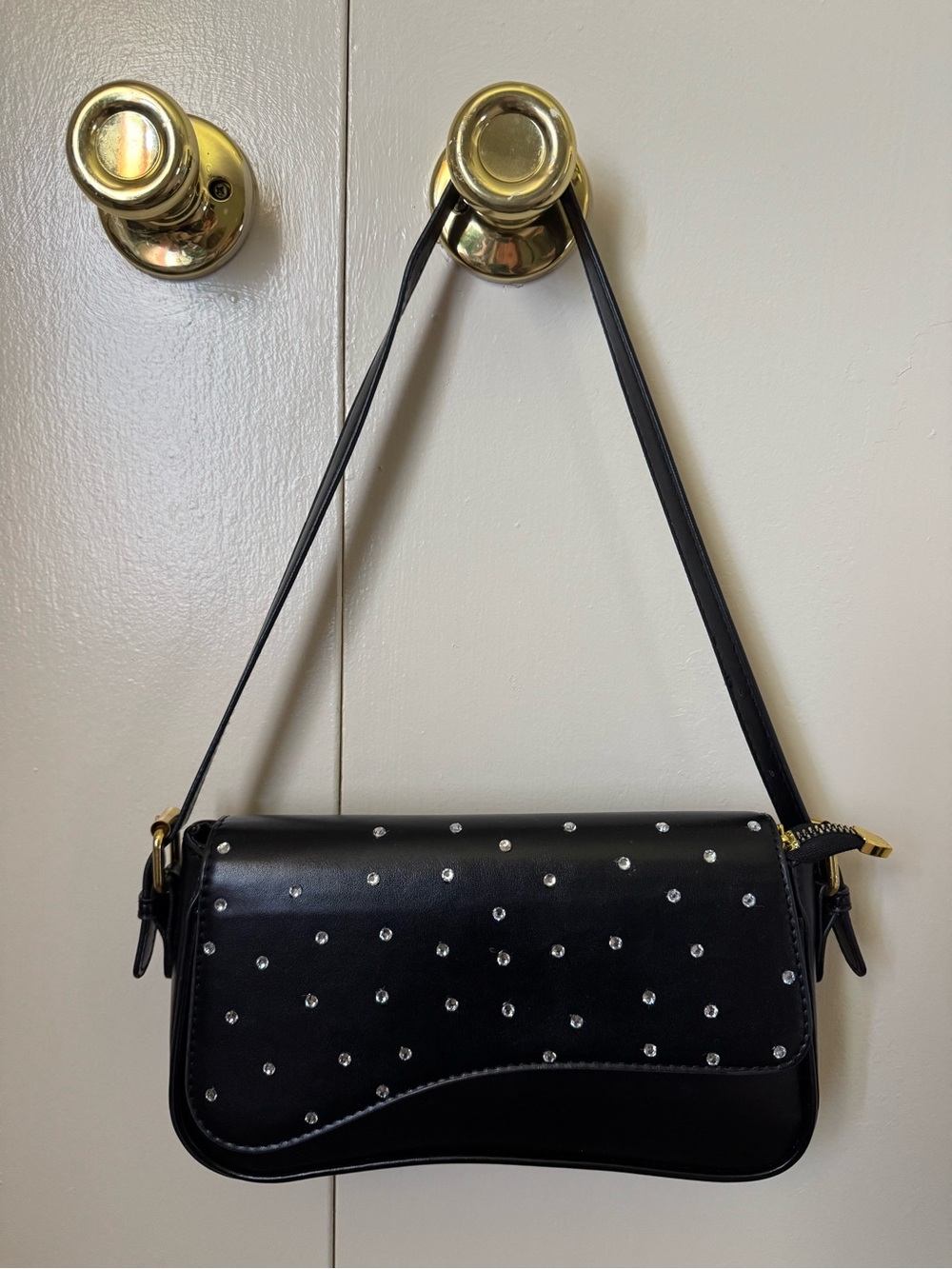 Black Studded Shoulder Bag - Women